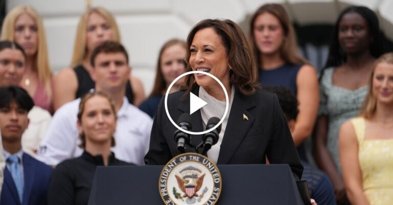 Harris Commends Biden’s Record at N.C.A.A. White House Event